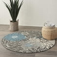 thumbnail image 2 of 4â€™ Round Charcoal and Blue Big Flower Area Rug, 2 of 6