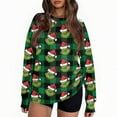 thumbnail image 4 of Ugly Christmas Sweater for Women Printed Long Sleeve Womens Sweatshirt Green Mons ter Graphic Holiday Pullover Tops Christmas Tree Sweatshirts for Women, 4 of 5