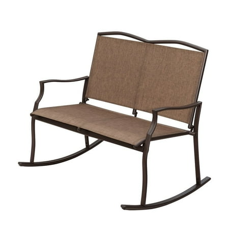 Built In Outdoor Seating SunLife Outdoor Sling Rocking Chair Built for 2, Loveseat, Bench, Patio, Garden, Balcony Frame Color: Bronze, Brown, Taupe/Fabric Color: Khaki, Sand ()