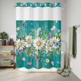 thumbnail image 6 of No Hook Shower Curtain, Spring Daisy Leaves Shower Curtains for Bathroom with See Through Top Window, Vintage Watercolor Flowers Teal Wooden Waterproof & Washable Bath Curtain Stall 48"x72", 6 of 9