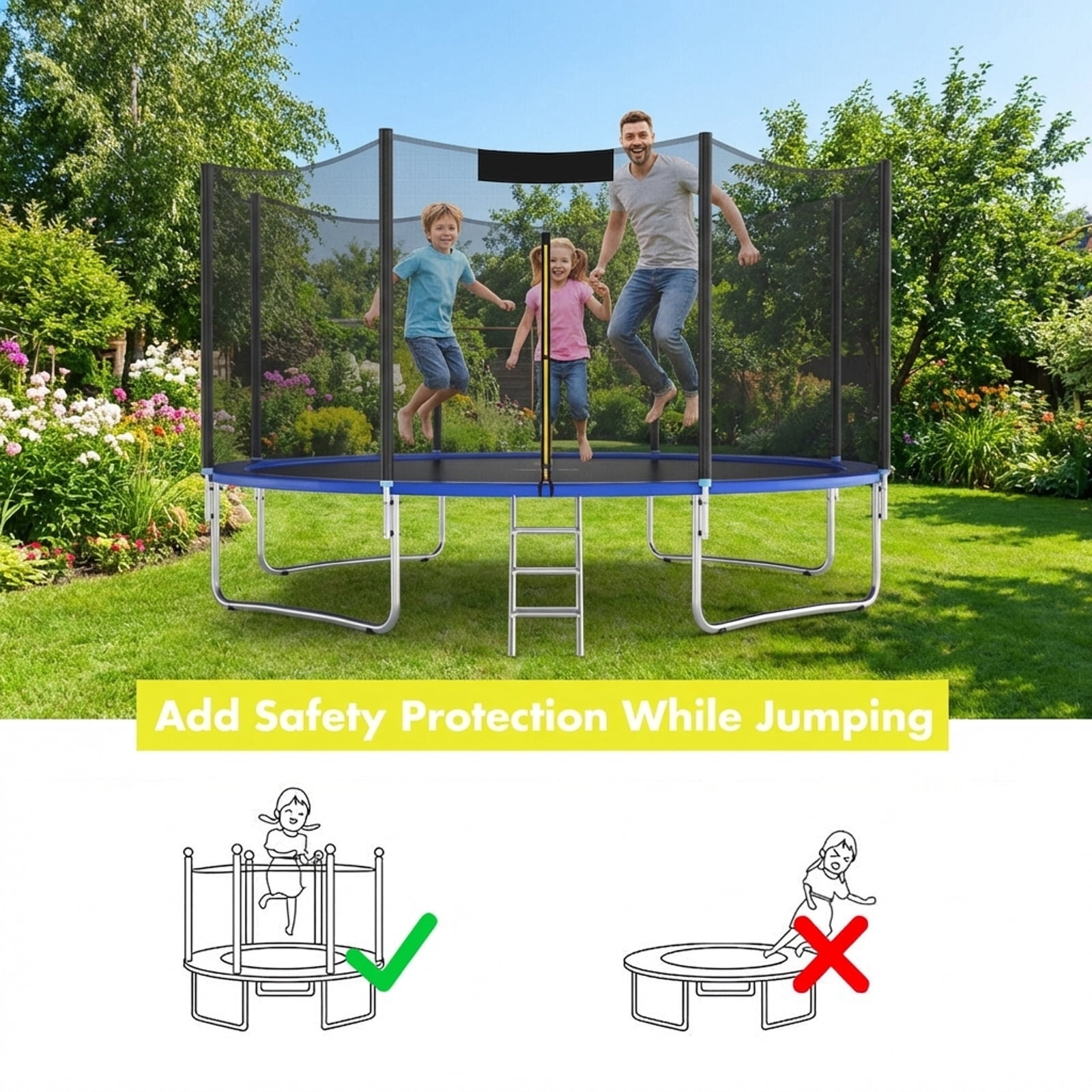 Redsmile 15/16 Feet Trampoline Replacement Safety Net-16 ft - Premium PE Safety Enclosure for Kids Outdoor Play