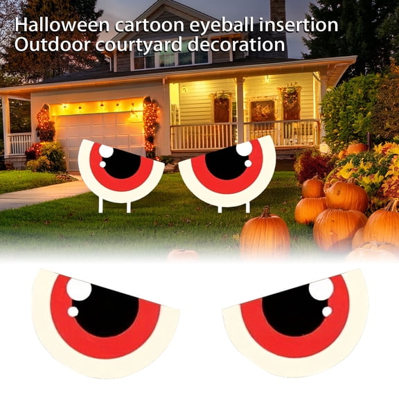 2 Pack, Halloween Yard Decorations 12 Inch Spooky Scary Halloween Eyeball Yard Signs Outdoor Halloween Decor for Lawn Patio Halloween Party Red Accent Design, 4 Stakes Included