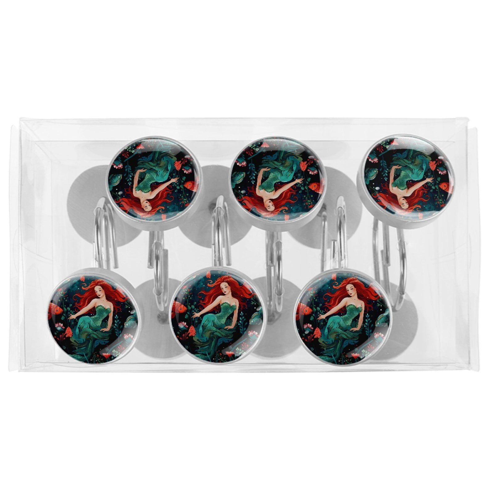 HemaKayy 12 Pcs Decorative Shower Curtain Hooks - Stainless Steel Rings for Bathroom Décor - Easy Glide & Secure Hold - Perfect Decoration for Bathroom Shower Rods - Ocean World Mermaid