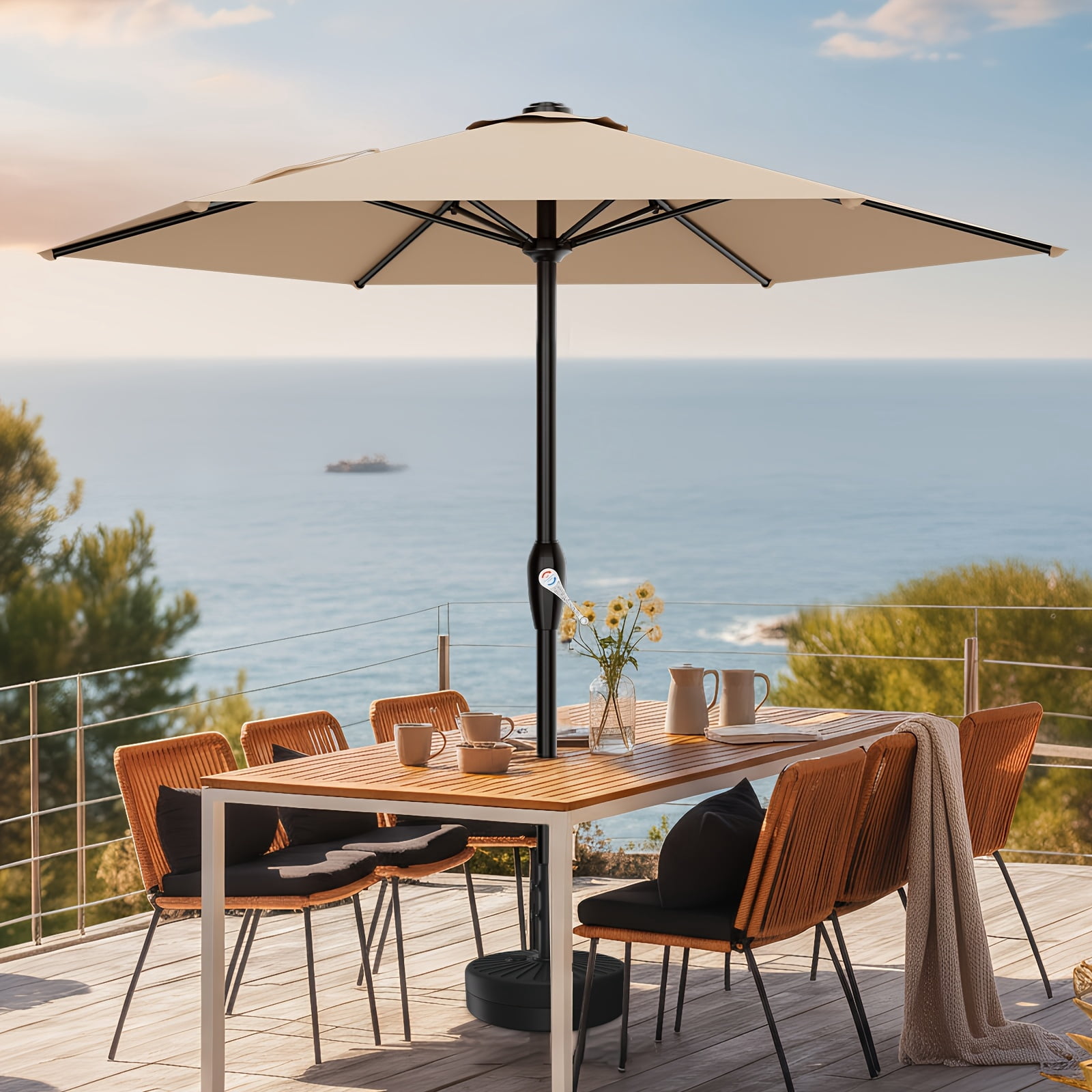 7.5ft Heavy Duty Outdoor Patio Umbrella, Windproof Market Umbrella with 6 Fiberglass Ribs, UV Protection Canopy with Crank Handle for Backyard Beach Pool, Base Sold Separately