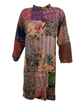 Women Tunic Dress Patchwork Shirt Dress Gasparilla Shabby Vintage 70s Retro Bohemian Summer Hippie Chic Dresses L