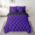 thumbnail image 2 of Castle Fairy Geometric Plaid 7-Piece Bedding Comforter Set,Abstract Buffalo King Bedding Sets,Black Purple Ultra Soft Bed Sheets,Super Cozy Grid Room Decor,Reversible, 2 of 8