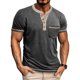 thumbnail image 5 of Camisa de Manga Corta de los Hombres con Botón de Manga Raglan Bolsillo Cuello de Vuelta, Blusa Sólida Casual, 5 of 6
