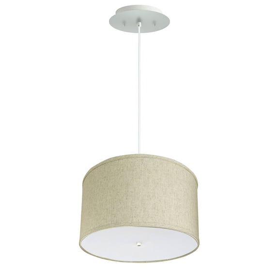 18" W 2 Light Pendant Textured Oatmeal Shade with Diffuser, White Cord