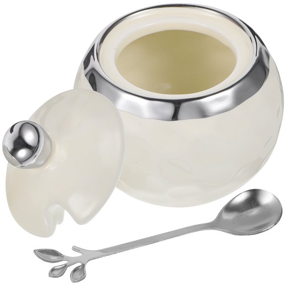 Porcelain Sugar Bowl with Lid Spoon Sugar Container Multifunctional Ceramic Seasoning Jar