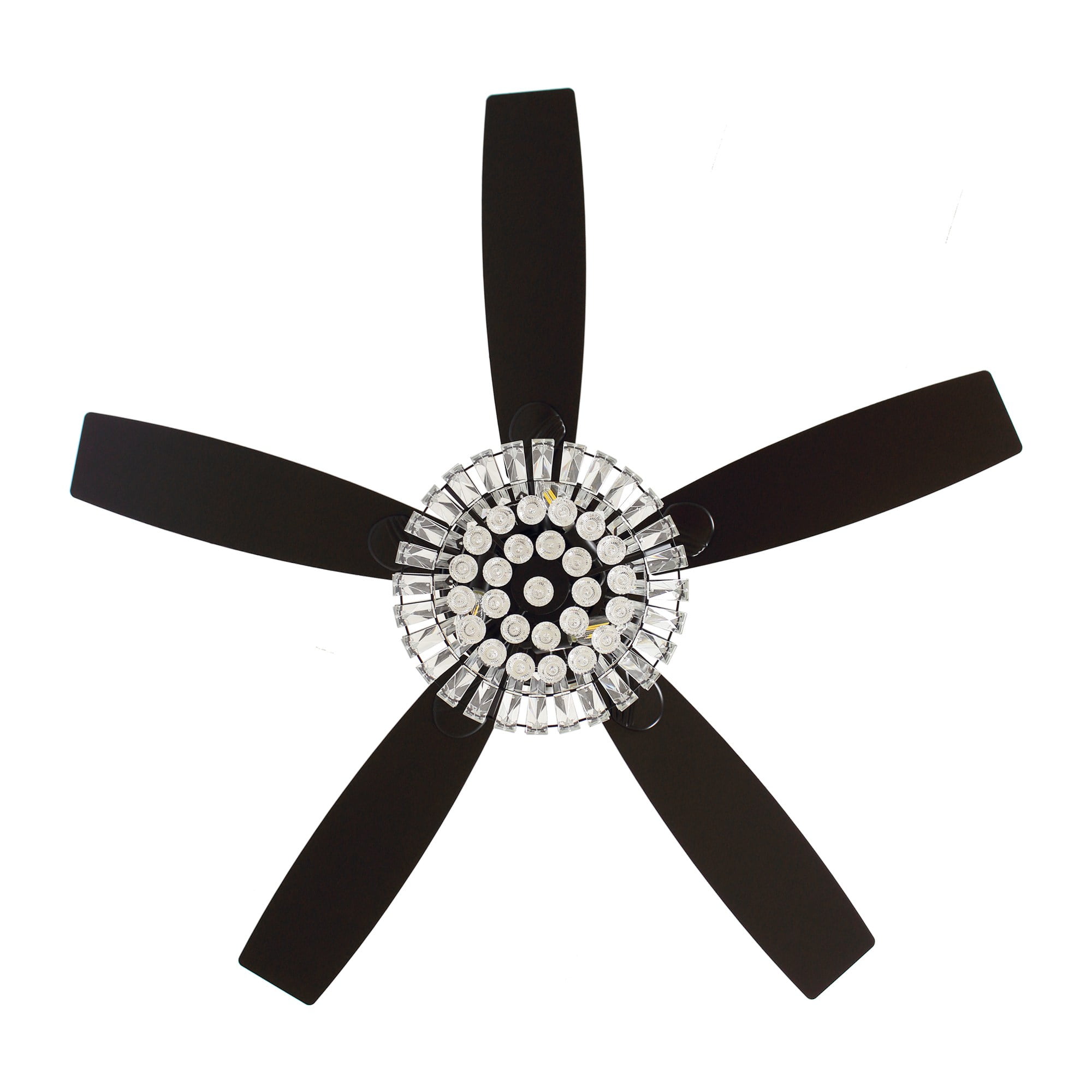 Parrot Uncle Ceiling Fan with Remote Control 52 inch Diamond Crystal Chandelier Fan with Light 5 Reversible Blades Ceiling Fan, 3 Bulbs Not Included, Black