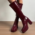 thumbnail image 2 of hopeusnice Women Knee High Stretch Boots With Square Toe Sole Chunky Heel Pull On Design For Fashion And Party Occasions Wine 36, 2 of 7