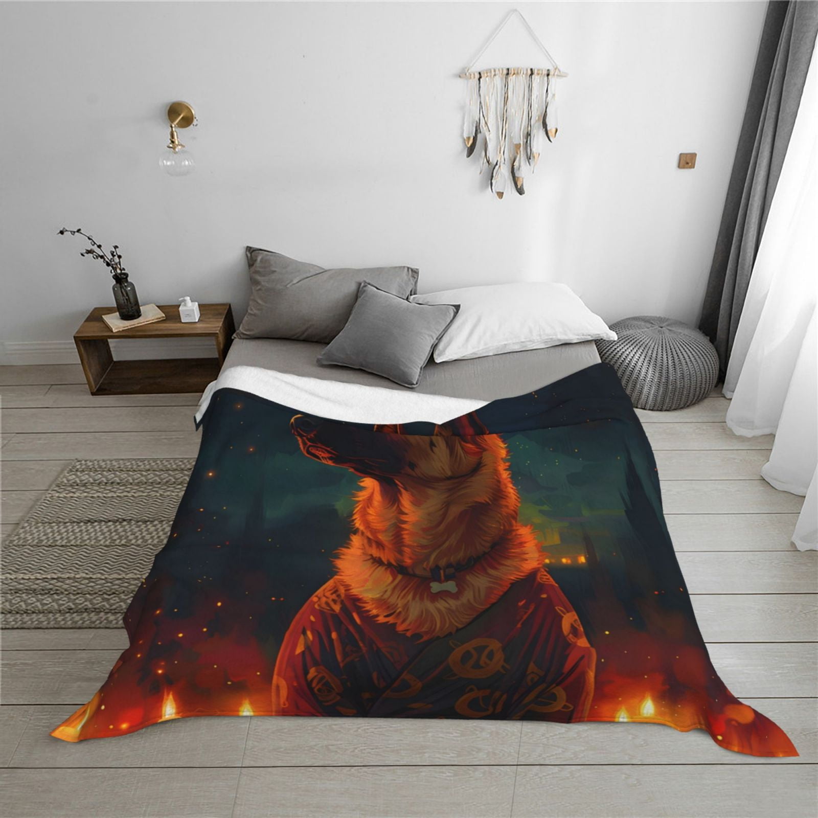 Throw Blanket for Couch - Candle Shepherd Dog Soft Comfy Lightweight Cozy Warm Throw Blanket, Fuzzy Plush Flannel Blanket & Throws for Sofa and Bed All Season