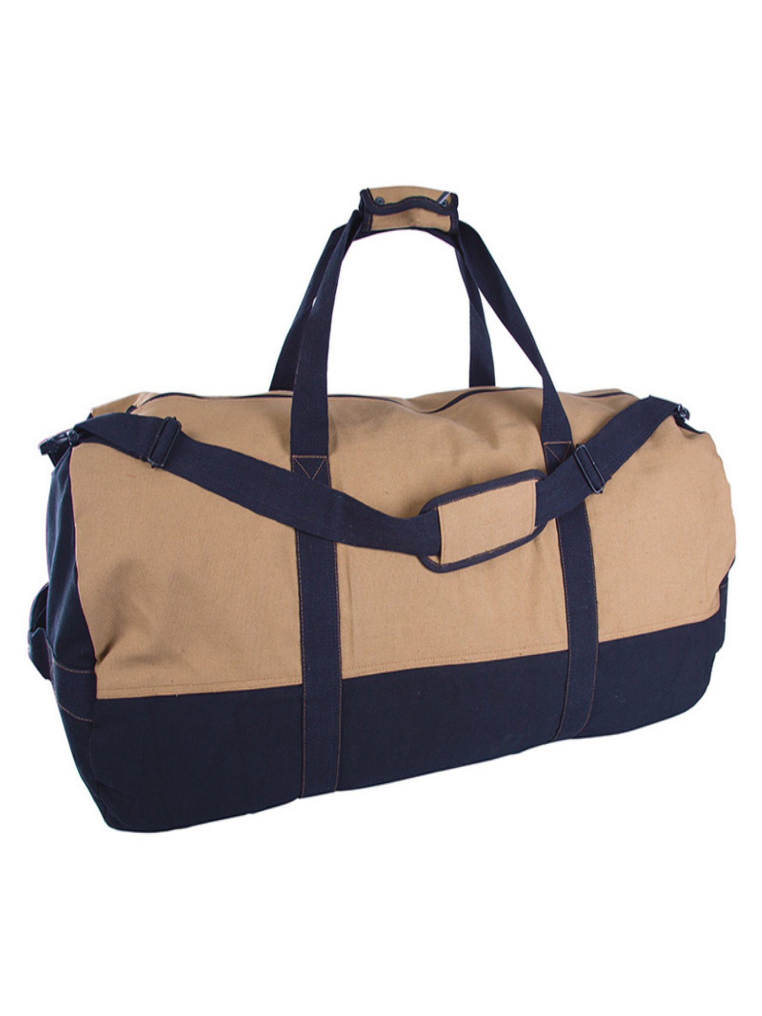 Two-Tone Canvas Duffle Bag with Zipper by Generic