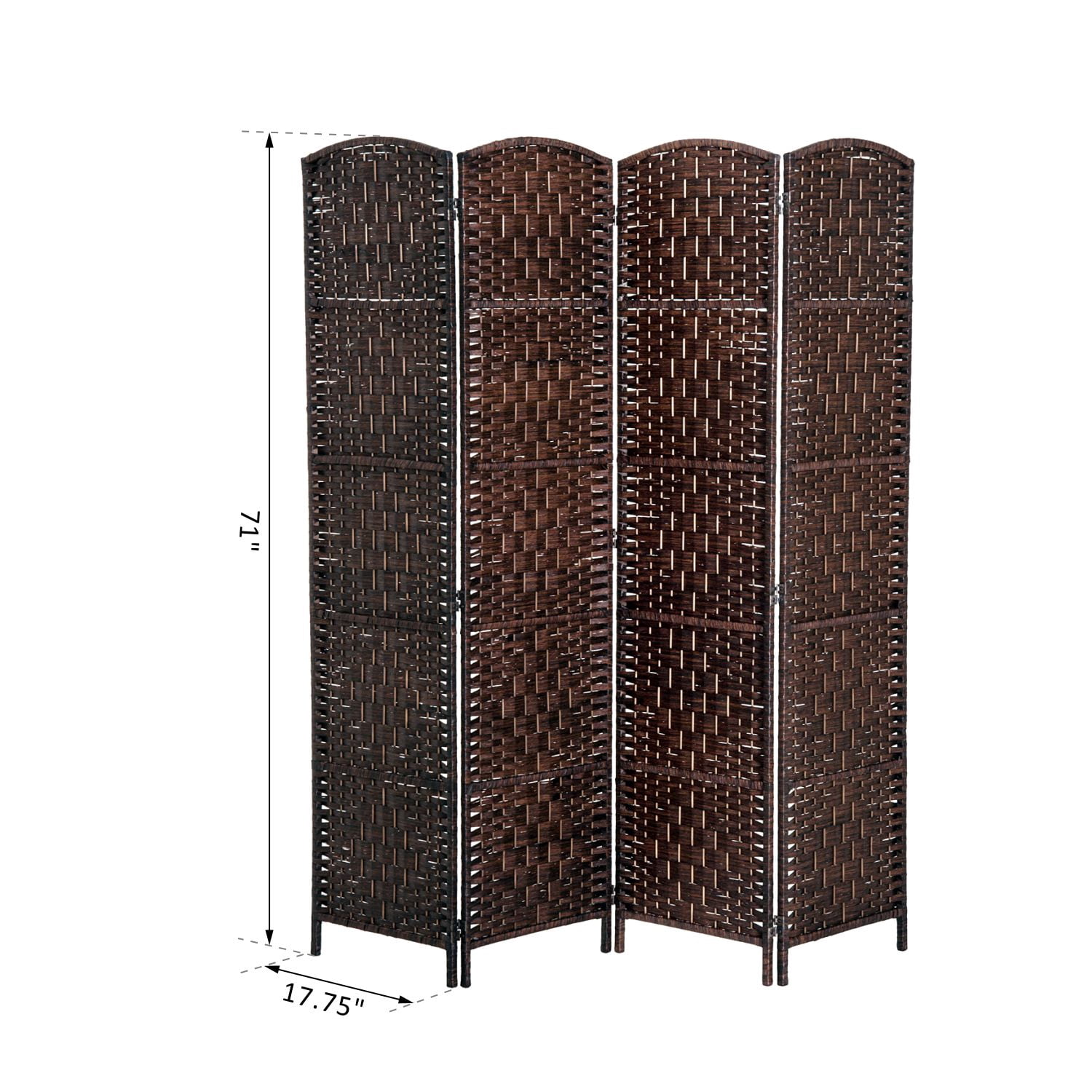 HomCom 6' Tall Wicker Weave 4 Panel Room Divider Privacy Screen - Chestnut Brown