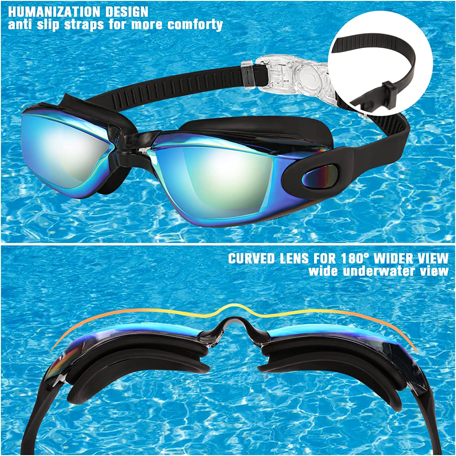 GPED Swim Goggles 2-Pack Anti-Fog UV Protection Blue photo 3