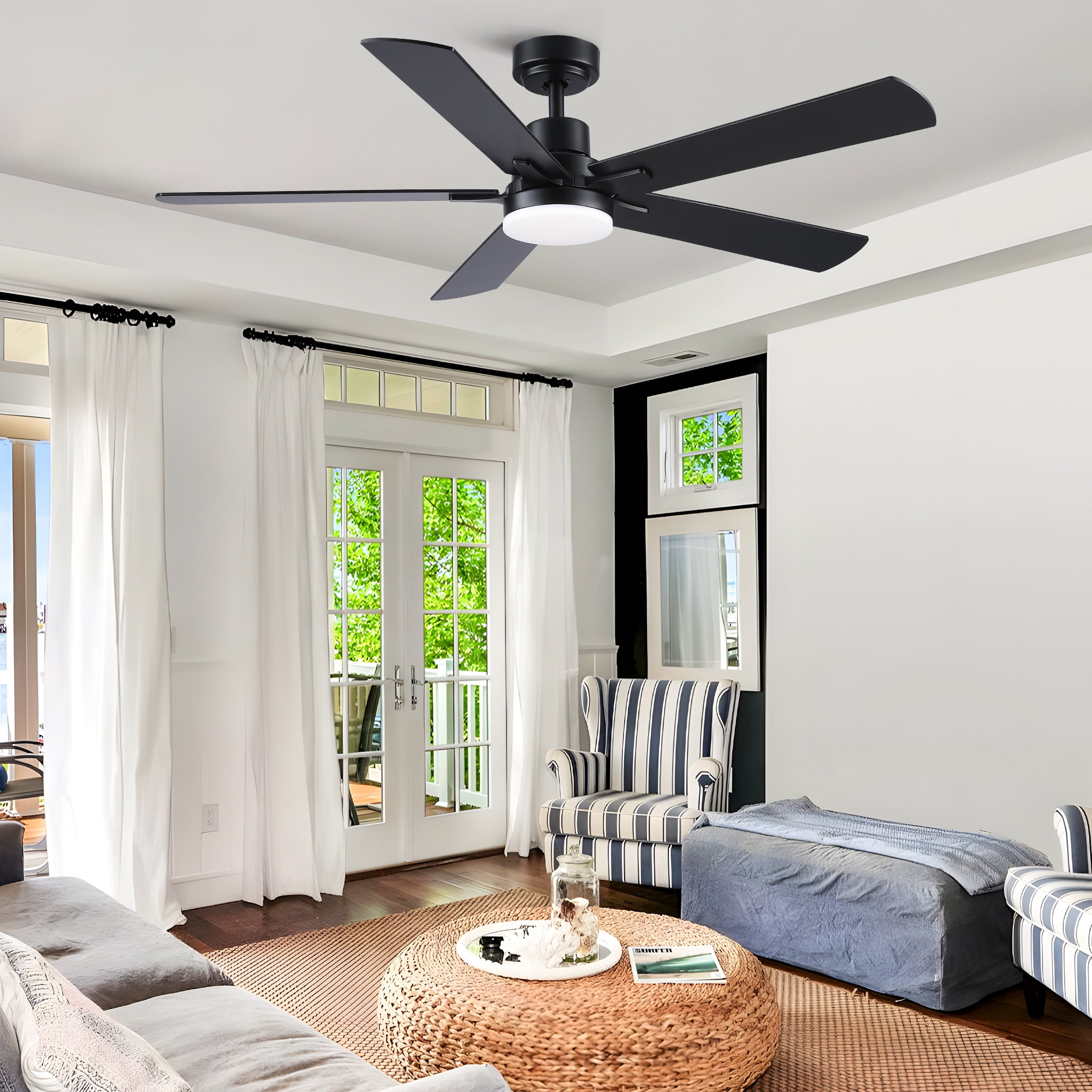 Leumius 52" Ceiling Fan with Light and Remote with Quiet DC Motor, Reversible Blades, Dimmable 3CCT LED Light for Living Room Bedroom Black