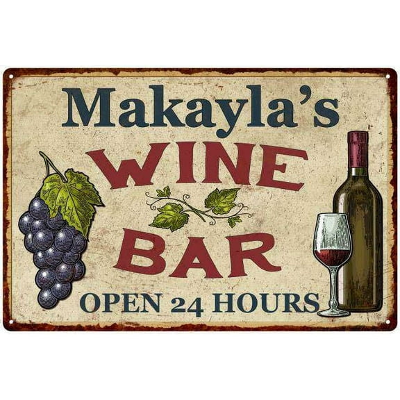 Makayla's Rustic Wine Bar Sign Wall Decor Kitchen Gift 8 x 12 High Gloss Metal 208120056662