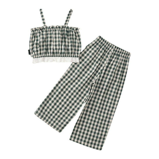 Zpanxa Summer Outfits for Girls Bow Print Pullover Top and Solid Color Long Pants Set 8-9 Years
