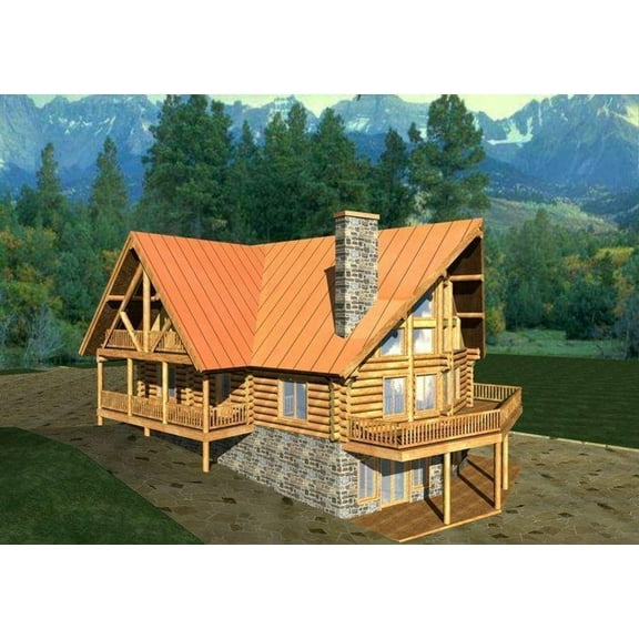 001-1012: Log Mountain 6 Bed, 3 Bath Luxury Home Plan, 3725 Sq Ft: Full Blueprints with License to Build by Home Plan Marketplace - Lesuto