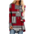 thumbnail image 1 of Long Sleeve Shirts for Women Dressy Casual Crew Neck Hem Flowy Tops Color Block Geometry Printed Oversized Loose Tunic Shirts Graphic Tees for Spring Fall #B06-Orange S, 1 of 5