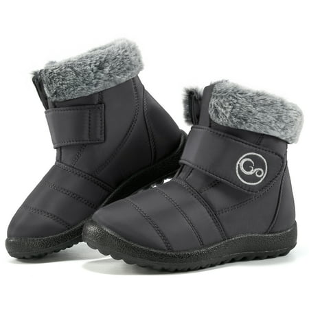 

Boys Girls Boots Winter Boot Faux Fur Lined Toddler Snow Boots Non Slip Waterproof Ankle Booties Convenient Little Kids Hook and Loop Outdoor Walking Hiking Shoes