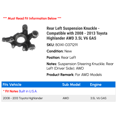 thumbnail image 2 of Rear Left Suspension Knuckle - Compatible with 2008 - 2013 Toyota Highlander AWD 3.5L V6 GAS 2009 2010 2011 2012, 2 of 2