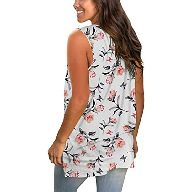 Women's Tank Top V-Neck T-Shirt Sleeveless Top Floral Side Slit Tank Top