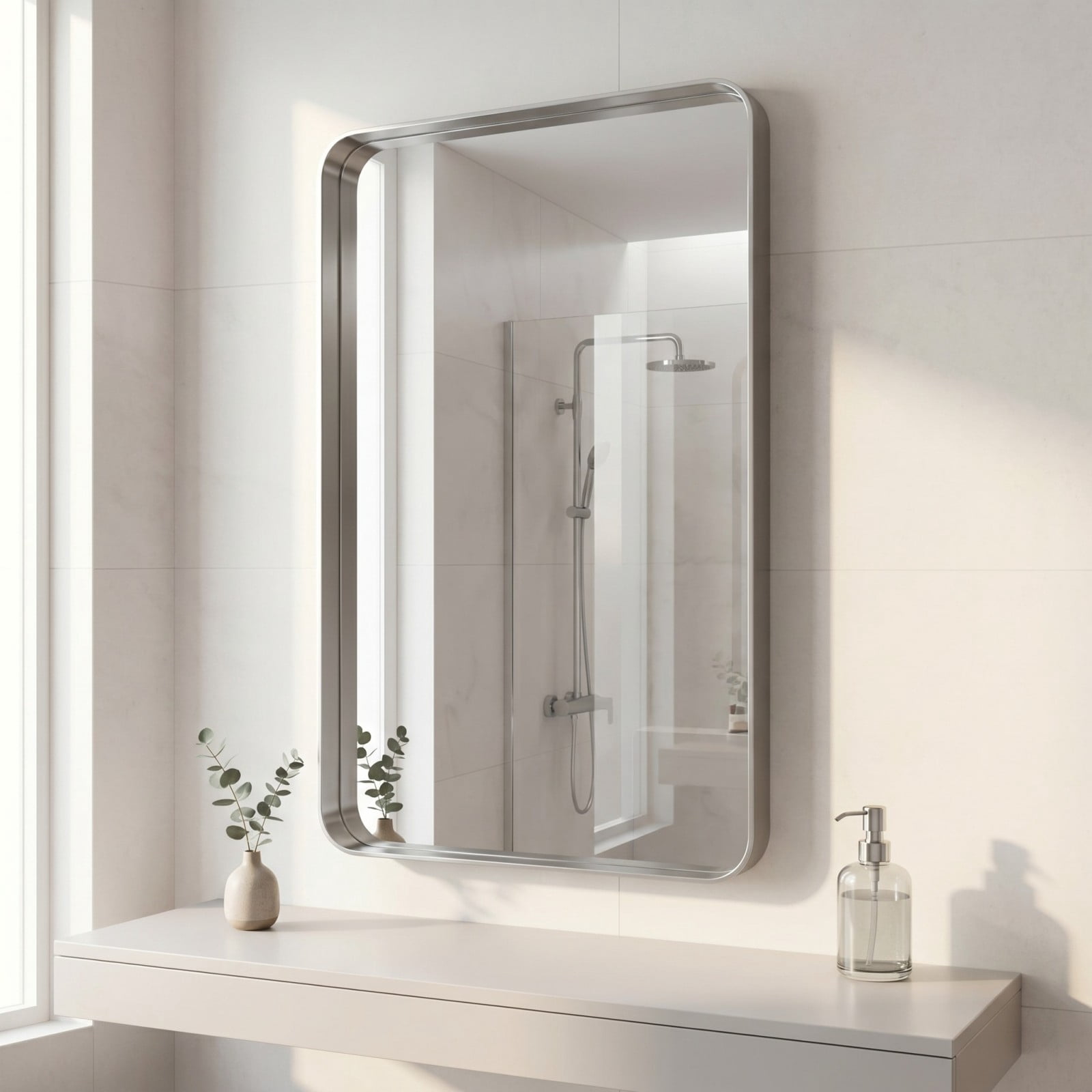 GRAHMCY 30"x50" Rectangular Bathroom Mirror Vanity Wall Mounted Mirror with Deep Frame, Silver