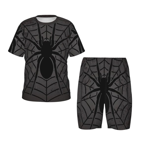 Fotbe Black Spider On Web 1 Pijama Estampada de 2 Piezas para Niños – Ropa de Dormir de Manga Corta Cómoda para Niños y Niñas, Camiseta y Shorts de Algodón-Large