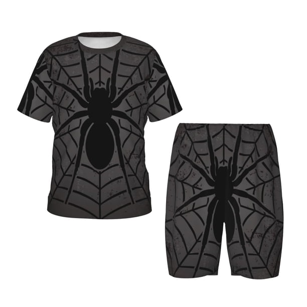 Fotbe Black Spider On Web 1 Pijama Estampada de 2 Piezas para Niños – Ropa de Dormir de Manga Corta Cómoda para Niños y Niñas, Camiseta y Shorts de Algodón-Large