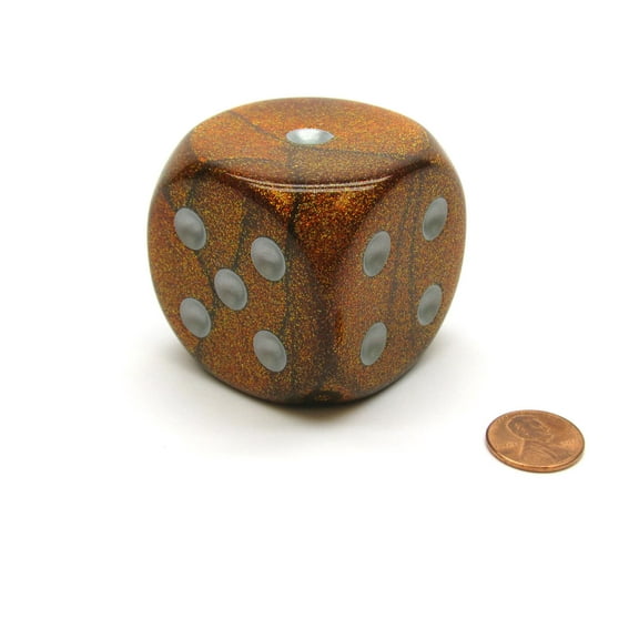 Gold Glitter Die with Silver Pips D6 50mm (1.97in) Pack of 1 Chessex