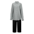 thumbnail image 5 of 2 Pieces Fall Shirts Pants for Womens Lapel Long Sleeve Blouses Open-Front Button Down Jackets Cover Ups Relaxed Fit Light Warm Wind Resistant Sweater Shirts High Waist Athletic Stretch Pants 2 Pacs, 5 of 5