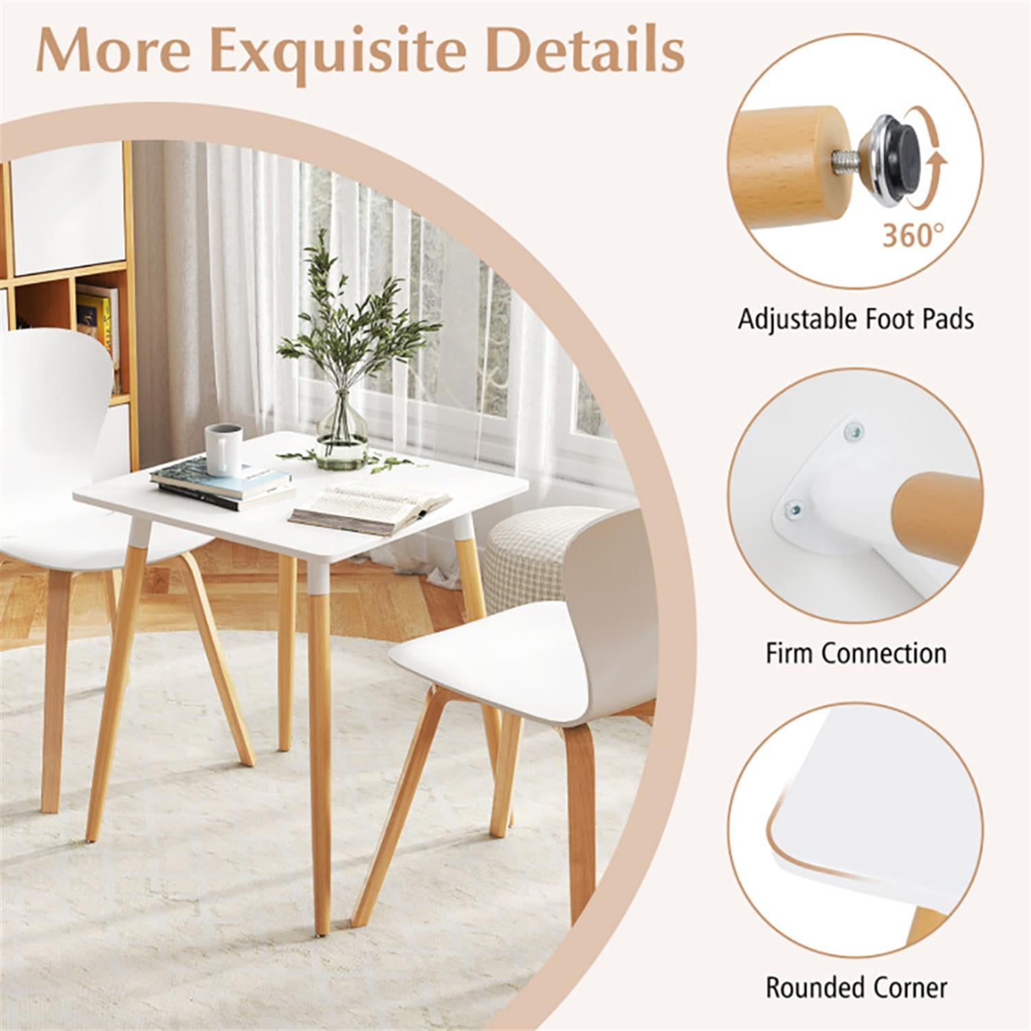 Demi Bonn 45" Dining Table with Adjustable Foot Pads, Kitchen Table for 2-4 People, Square Dinner Table for Home Office, Living Room Furniture, White