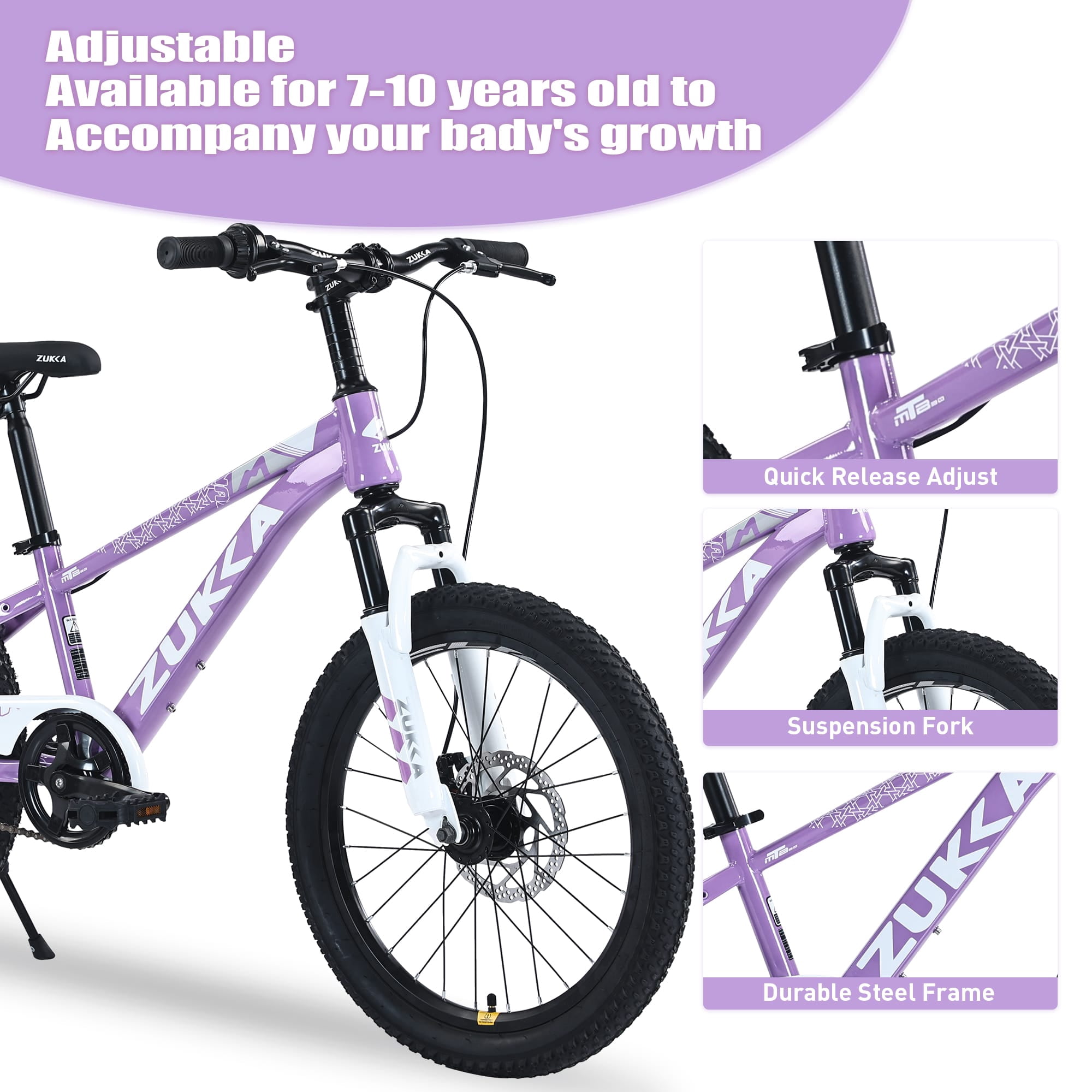 20 Inch Kids' Bike, Boys Girls Mountain Bike Ages 8-12, 7 Speed Teenager Children Kids' Bicycles, Front Suspension Disc Brake Rear V-Brake, High Steel Frame