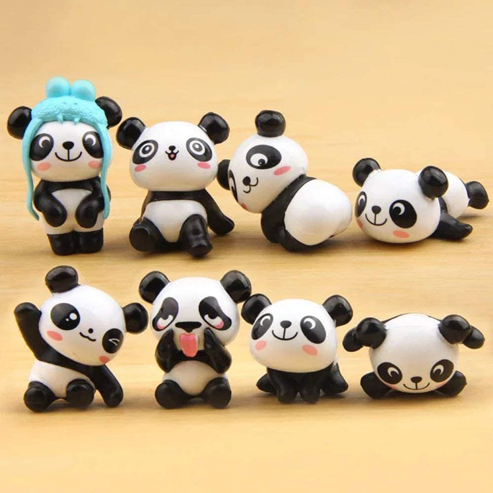 8 PCS Panda Cute Animal Set Of Figure Mini Doll Cake Topper Kids Doll Gift Toys 