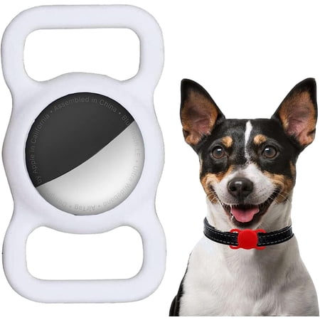 airtag case Silicone airtag Holder for Dog (White)