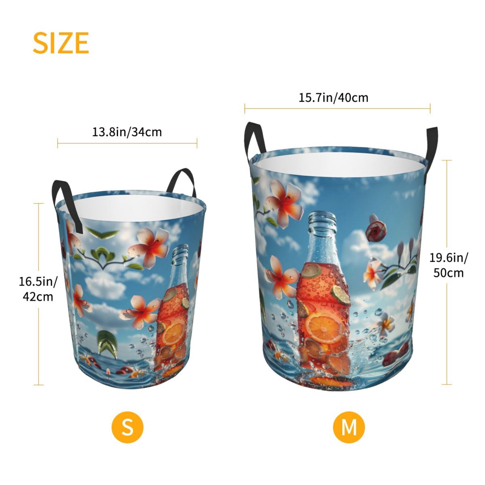 Large Laundry Basket with Handles - Refreshing Citrus Splash Kids Baby Dirty Clothes Laundry Hamper for Bedroom Aesthetic
