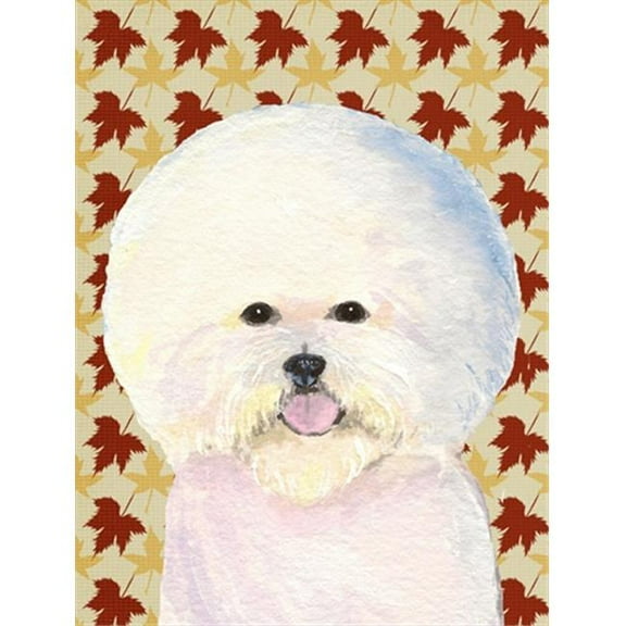 15 x 15 in. Bichon Frise Fall Leaves Portrait Flag Garden Size