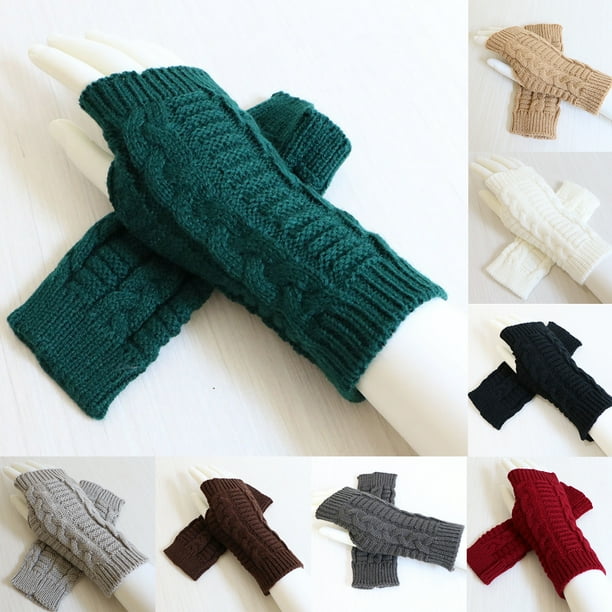 Women Winter Stretchy Half Finger Twist Knitted Glove Riding Mitten