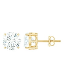 Rosec Jewels 3 CT Moissanite Solitaire Stud Earrings in Claw Set (7 MM Round Cut Moissanite), 18K Yellow Gold