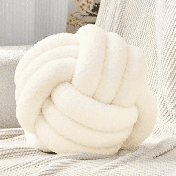 Knot Pillow Ball Round Throw Pillows Home Decor Cushion Decorative Aesthetic Throw Pillows,Lambswool White 8inch