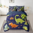 thumbnail image 2 of Homewish Cartoon Dinosaur Child Bedding Comforter Set 7pcs, Cute Animal Wildlife King Bedding Sets, Tree Plant Botanical Reversible Bed Sheets, Super Cozy Room Decor, 2 of 7