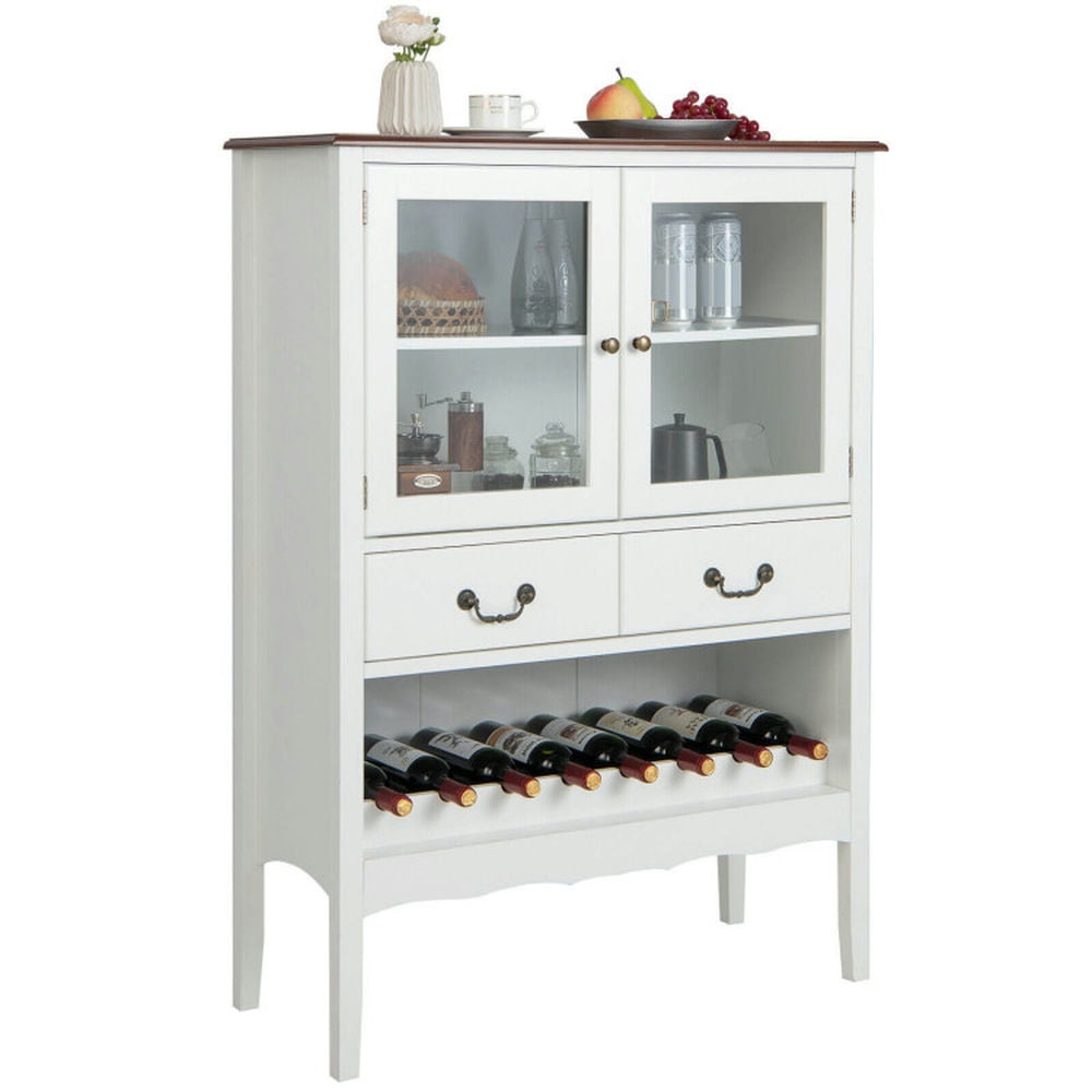Finihen Kitchen Storage Cabinet, Buffet Sideboard, Sideboard Buffet Cabinet with 2 Tempered Glass Doors, for Dining Room, Kitchen, Living Room, White Finihen Kitchen Storage Cabinet, Buffet Sideboard, Sideboard Buffet Cabinet with 2 Tempered Glass Doors, for Dining Room, Kitchen, Living Room, White