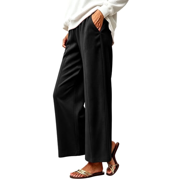Edvintorg Sweats for Women Loose Casual Elastic Waisted Wide Leg Jogger Solid Color Athletic Pant with Pocket Plus Size Women Clothing Black S-3XL