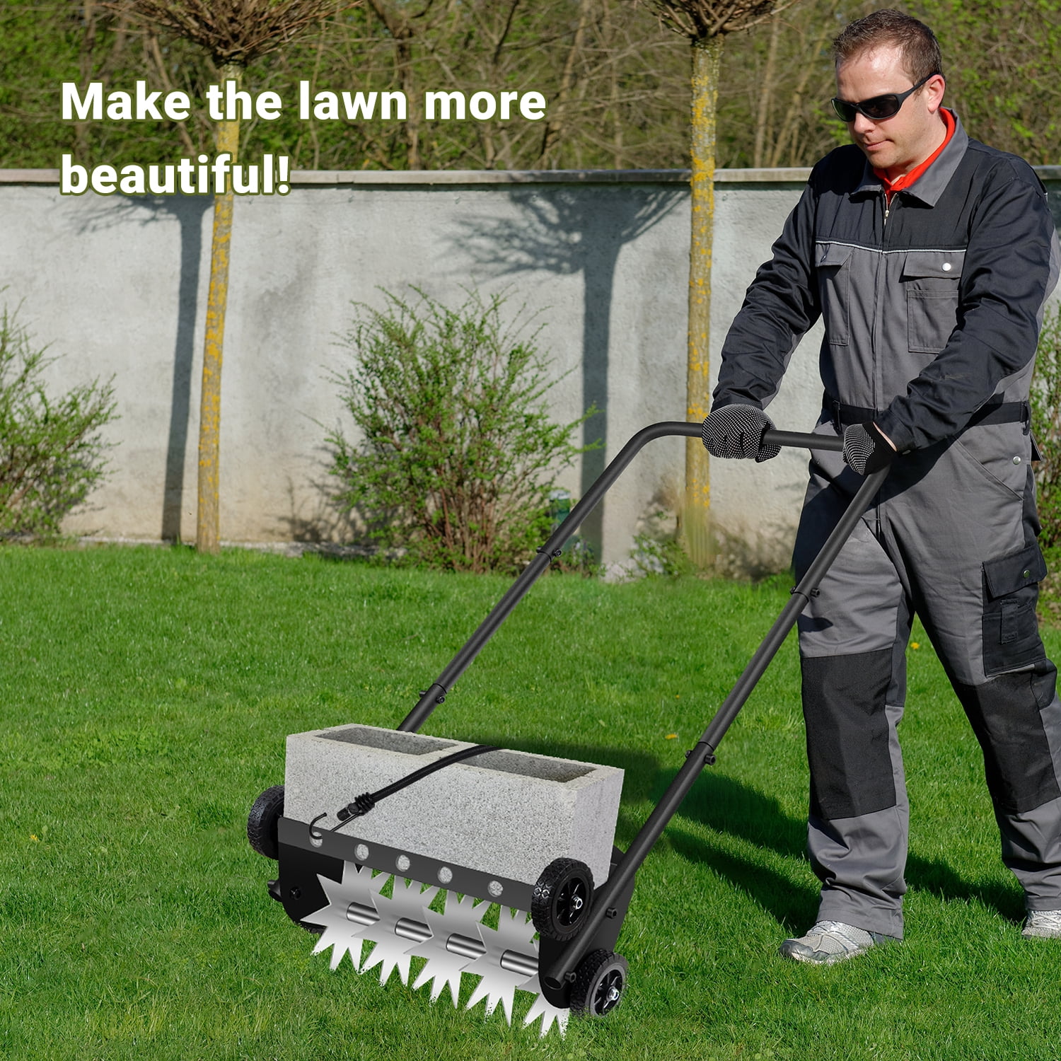 Push Spike Aerator,18Inch Push Lawn Aerator with 4 Wheels,Heavy Duty Rolling Manual Yard Aerator Lawn Tool with 45inch Handle,Suitable for Lawn Garden Yard Grass Maintenance