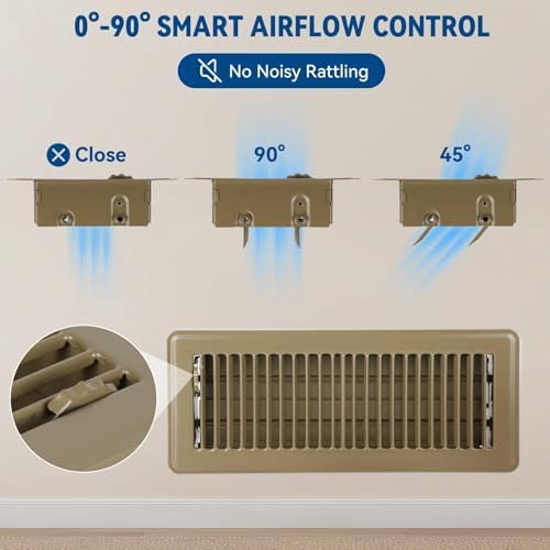 4" x 12" Floor Register Vent Covers 6-Pack, Walkable Powder-Coated Metal Vent Covers with Adjustable Airflow, Curved Safe Edges for Floor/Wall, Brown