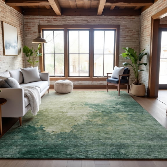 Addison Rugs Mayfield Premium Machine Washable Transitional Watercolors Green Rectangle Rug, 9' x 12'
