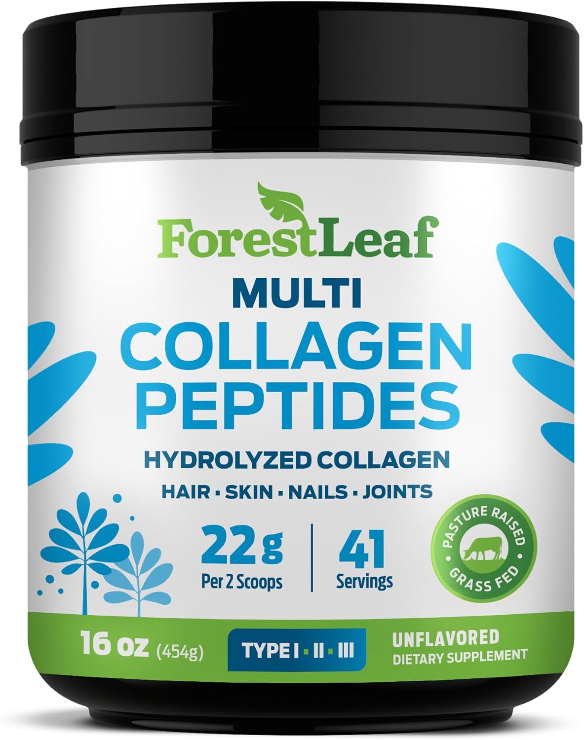 Forest Leaf Hydrolyzed Collagen Peptides Powder, 1lb, Types 1, 2 & 3 photo 1