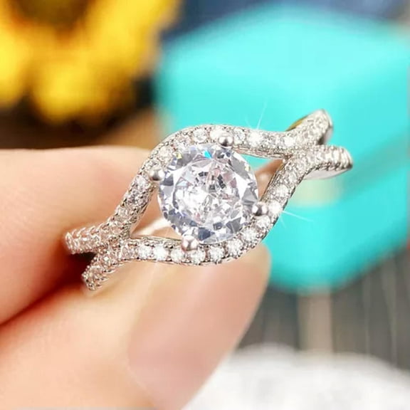 K-KED Classic 925 Silver Anniversary Rings Women Cubic Zirconia Delicate Jewelry Size 6-10-8-Silver