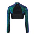 thumbnail image 4 of renvena Girls Long Sleeve Lyrical Dance Crop Top Sequins Backless Rhinestones Press Button Jazz Hip Green 10, 4 of 5